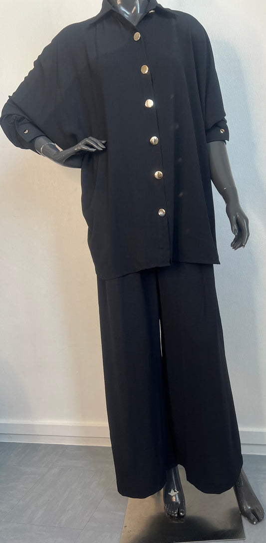 Ensemble 2 pièces noir oversize - Elégance intemporelle et confort absolu (Taille unique 36 à 48)